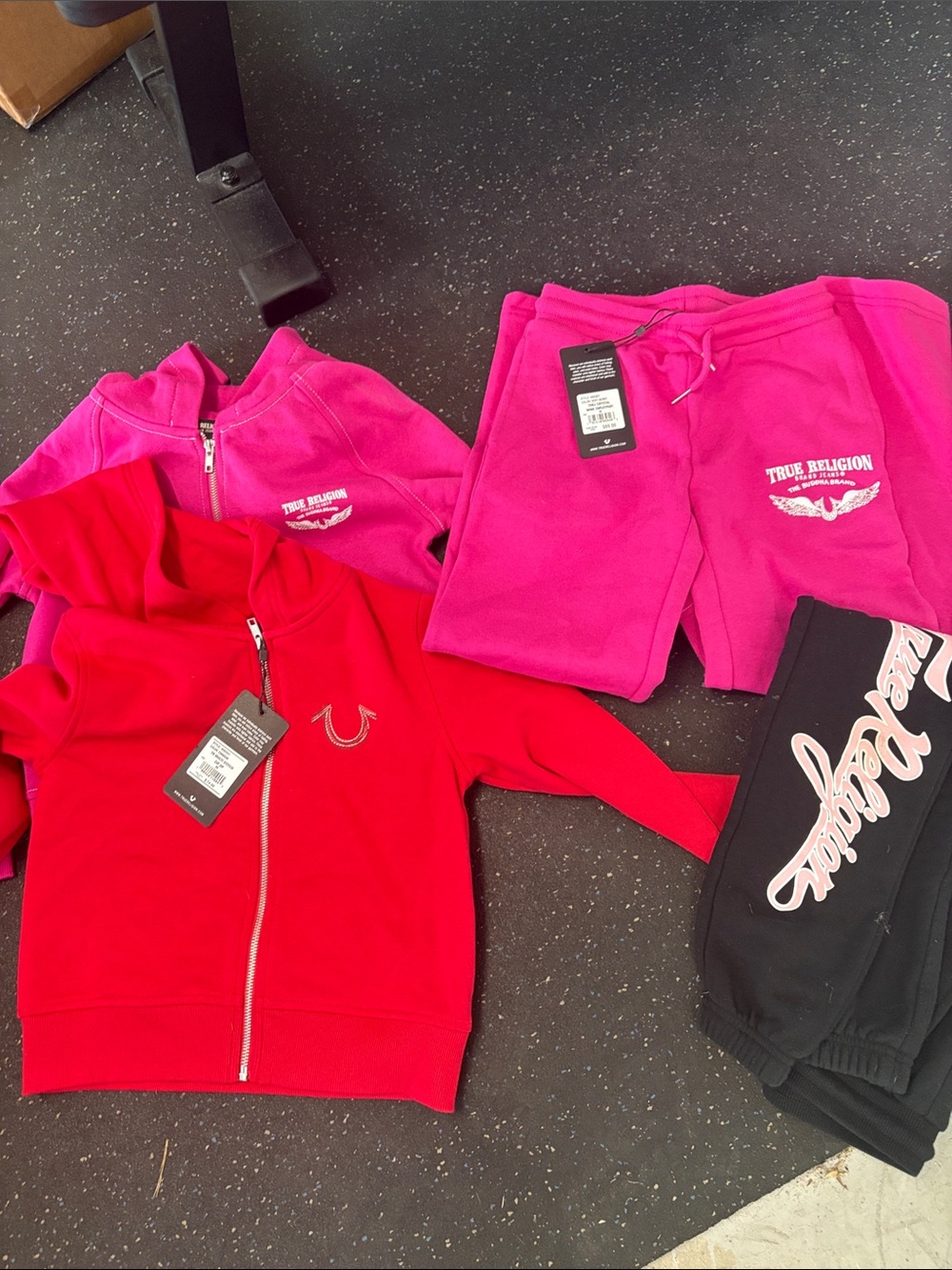 NWT Kids LOT True Religion Kids Girls Bright Pink Red Fleece Jacket & Sweatpant